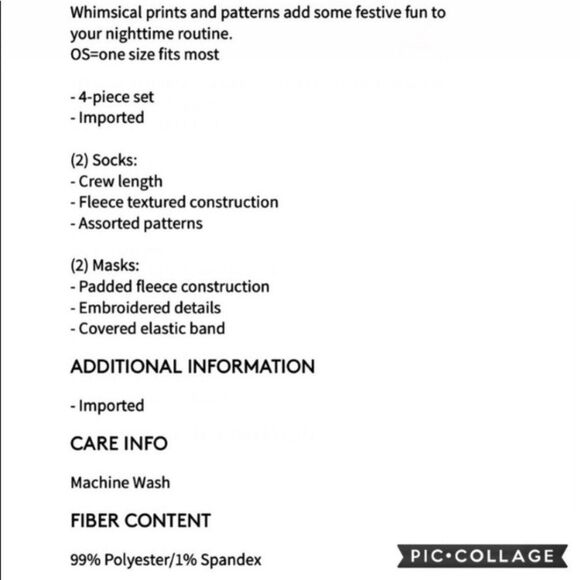Free Press Cozy Eye Mask & Novelty Socks - 4 Piece Set Gift - Picture 3 of 5